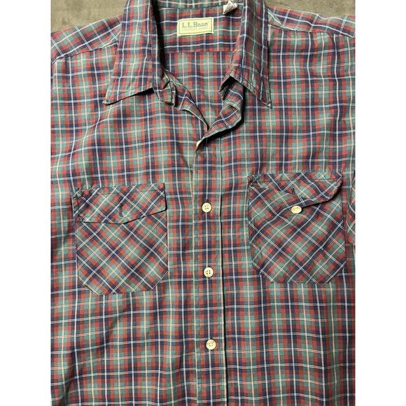 LL Bean Shirt Size XL Mens Red Button Down Plaid Pocket Long Sleeve Vintage - Picture 4 of 6